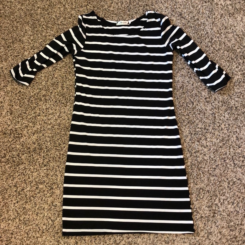 Black and white striped spandex dress